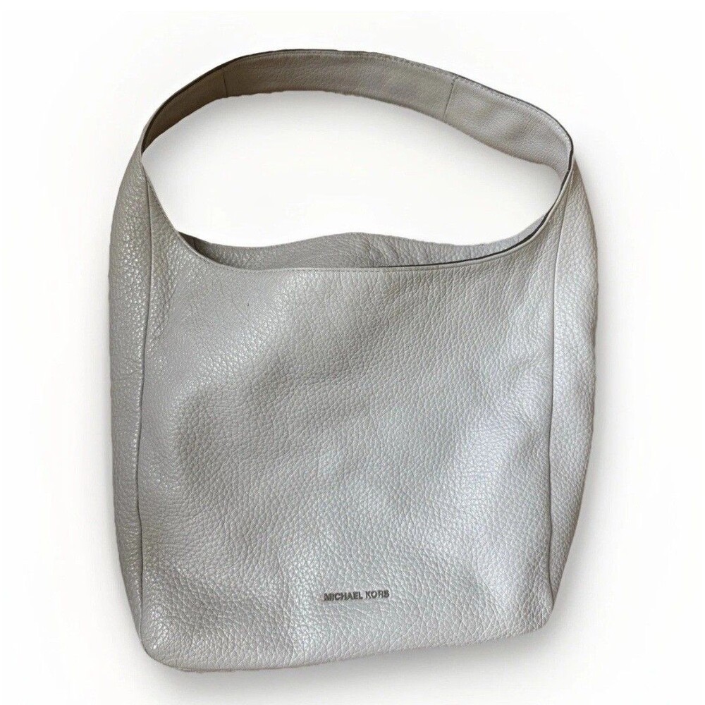 MK Michael Kors Lena Dove Gray Pebbled Soft Leather Purse/Handbag Hobo
